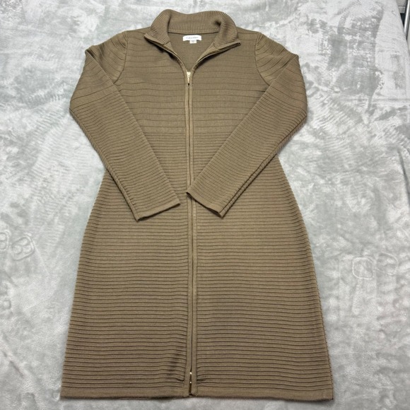 Calvin Klein Sweater Dress Ribbed Knit Zip Front Long Sleeve Women's Size Medium - Picture 1 of 9